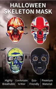 Detailed set of four Halloween skull masks featuring flame and flag sublimation designs