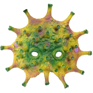 Macro detail of textured virus latex mask with green protrusions for Halloween cosplay
