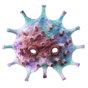 Macro detail of textured virus cosplay mask with colorful spikes for Halloween