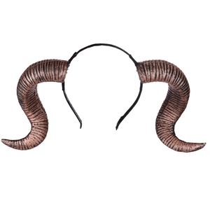 Gothic curved ram horn headband for Halloween cosplay with realistic spiral texture