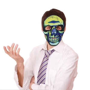 Neon Halloween skull mask in gradient green and blue for cosplay and party costume decoration
