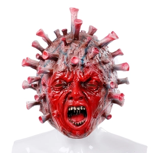 Vista dettagliata della maschera horror in lattice coronavirus per Halloween e cosplay