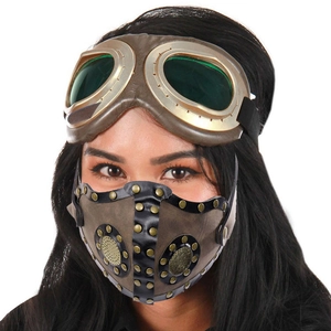 Masque steampunk et lunettes avec rivets en bronze et verres verts pour cosplay