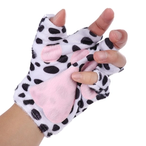 Pug costume 3-piece set featuring spotted plush animal paw gloves and headband