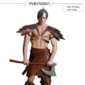 Detail of Viking shoulder armor with leather scales and adjustable straps for Cosplay