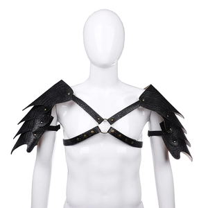 Medieval Viking faux leather shoulder armor with dragon scale layering and rivets