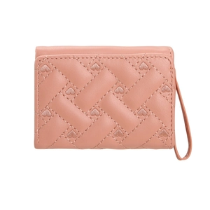 Portefeuille rose matelassé à cœurs pour femme avec dragonne et design pliable