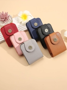 Mini faux leather cosmetic bags with sunflower metal snap buttons in multiple colors