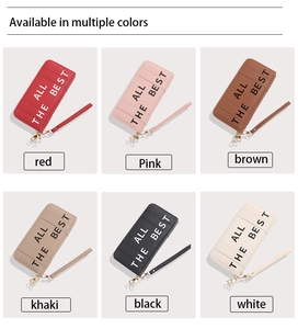 Six colors of double zipper long wallets with hand straps and 'ALL THE BEST' lettering