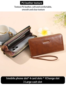 Detailansicht der Geldbörse mit Fächern für Karten und Smartphone aus PU-Leder