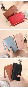 Floral embossed double zipper long wallet for women showing multiple color options