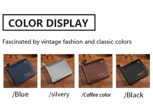 Detailed comparison of carbon fiber wallets in blue, silver, coffee, and black tones