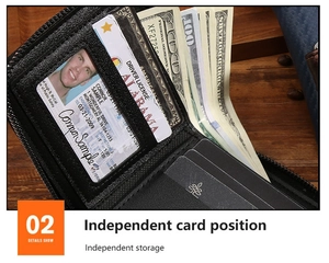 Interior detail of carbon fiber wallet showing multiple card slots and a clear ID window