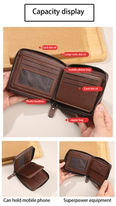 Detailed view of brown lychee leather wallet interior with 10 card slots and phone pocket