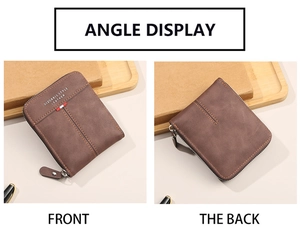 Close-up of brown frosted leather wallet showing stitching and durable zipper detail