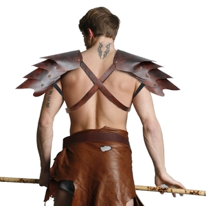 Medieval brown faux leather scale pauldron with rivets for Viking cosplay costumes