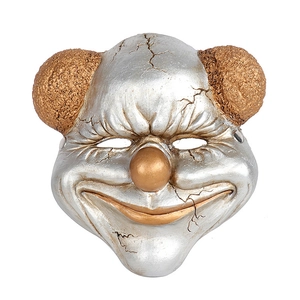3D scary clown mask with silver cracked texture and brown hair for Halloween cosplay