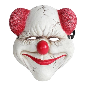 Creepy 3D PU clown mask with red hair and vintage texture for Halloween cosplay parties