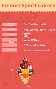 Ice cream party headwear detail showing 47x32cm dimensions and soft foam material
