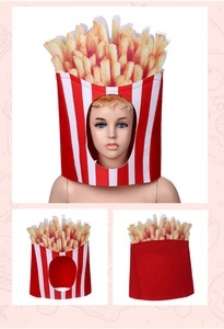 Detailed views of creative French fries novelty hat for carnival party cosplay