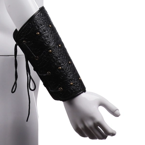Gothic punk faux leather arm guard with crocodile pattern and brass rivets