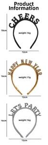 Detailansicht der Neujahr-Haarbänder mit Glitzer-Cheers und Let's Party-Schriftzug