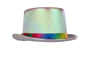 Nahaufnahme eines holografischen Zylinders mit Regenbogenband für festliche Partys