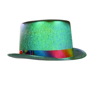 Grüner Metall-Zylinder mit Regenbogenband und Schleife für festliche Karnevalspartys