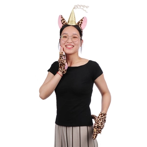 Accessoires De Déguisement Fête Léopard Serre Tête Oreilles De Chat Avec Corne D'or Gants Et Queue Pour Décoration Halloween Cosplay