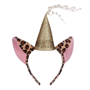 Serre-tête léopard avec chapeau à paillettes dorées et oreilles de chat pour Halloween