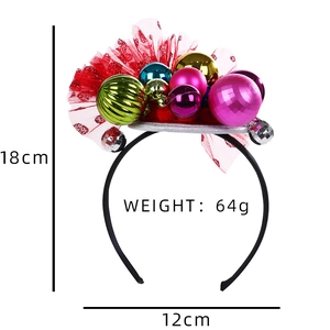 Christmas headband with colorful festive ornaments and red mesh, 18x12cm size