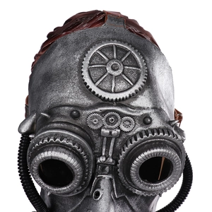Steampunk Pestmaske mit silbernem Metallfinish und mechanischen Zahnraddetails