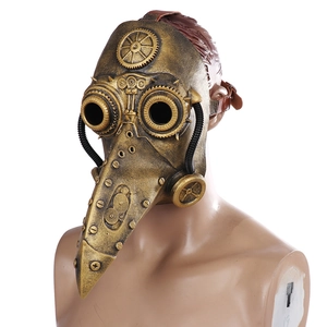 Steampunk Pestmaske in Bronzeoptik mit Zahnrädern und Nieten auf weißem Grund