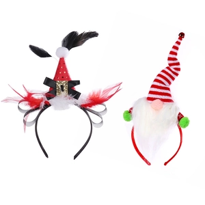Serre-tête de Noël pour Adultes Enfants Père Noël Gnome Chapeau Rayé Serre-tête Avec Plumes Paillettes Cloches Accessoires de Cheveux pour Fête de Noël