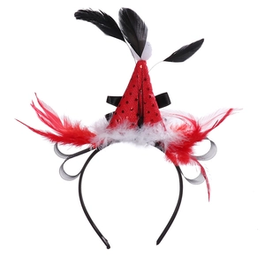 Serre-tête de Noël avec chapeau à paillettes rouges, plumes noires et voile net