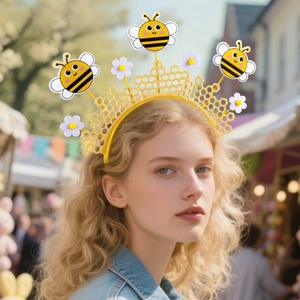 Serre-tête abeille de Pâques avec base alvéolée et petites abeilles pour fêtes et cosplay