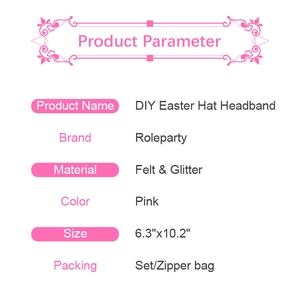 Size chart for pink DIY Easter hat headband made of felt and glitter 6.3x10.2 inches