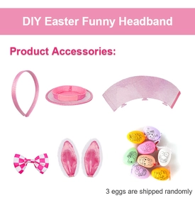 Macro detail of Easter bunny headband DIY kit with sequins and decorative eggs