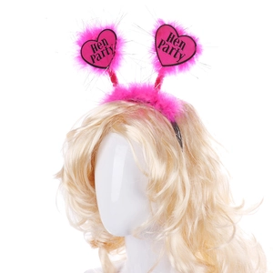 Pink plush Hen Party headband with spring hearts for bachelorette celebration costume