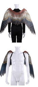 Macro detail of realistic printed eagle wing fabric texture and black elastic straps