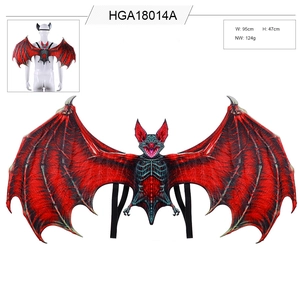 Detailed view of red bat wings with black frame, size 95x47cm for Halloween costume