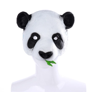 Detailansicht der Panda-Halbmaske mit grünem Bambusblatt für Kostümpartys