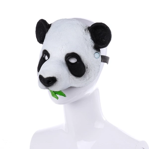 Panda-Latexmaske mit grünem Bambusblatt für Halloween-Partys und Kostümveranstaltungen