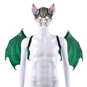 Halloween bat mask and green wings costume set for adults and kids on white mannequin