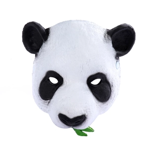 Lustige Panda-Latexmaske mit grünem Bambusblatt für Halloween-Party und Cosplay-Kostüme