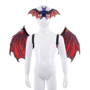 Halloween bat costume set with red and black wings and a matching vampire mask for cosplay
