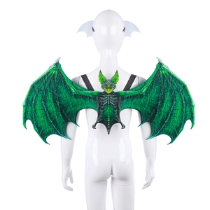 Detail of vibrant green bat wings costume with realistic veins and elastic straps
