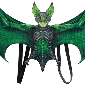 Detail of green vampire bat wings with realistic bone texture and elastic straps