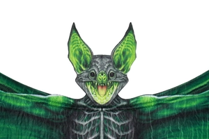 Detailed view of green and black vampire bat wing fabric with high-definition printing