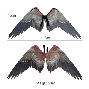 Realistic Mardi Gras angel wings with printed feathers in gradient red and black, 110cm wide